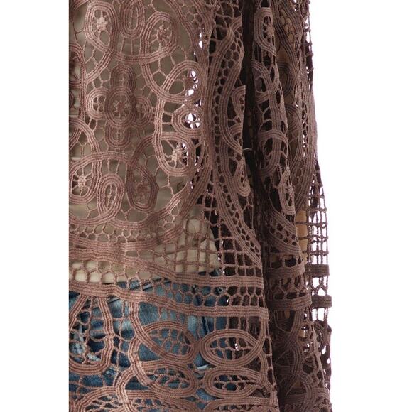 Sky Clothing Brand NWT S Off Shoulder Lace Floral Embroidered Taupe Brown Nude - Picture 6 of 7